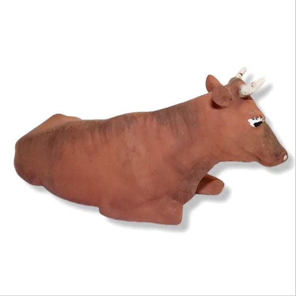 #O Vintage 1970s Handmade Ceramic Cow Animal Barn Nativity Scene Piece Decor - Picture 3 of 5